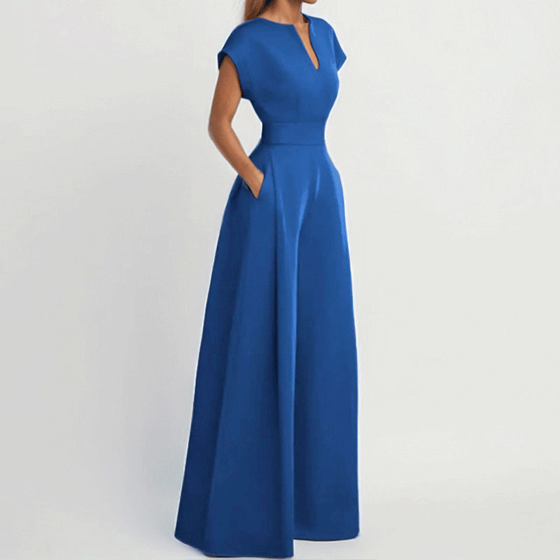 Short Sleeve Jumpsuit Wide Leg A-Line Waist Tied