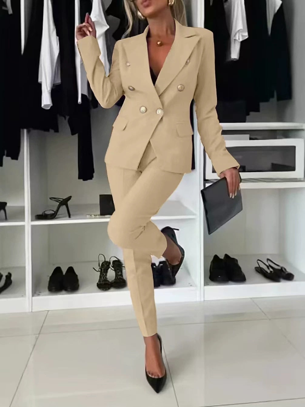 Lapel Button-down Jacket and Slim-fit Trousers