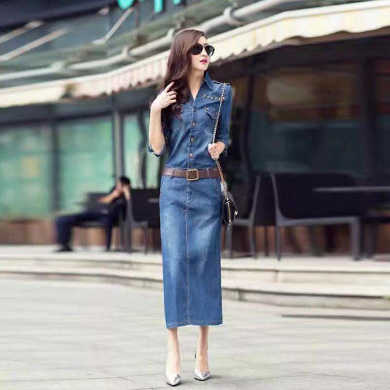 Long Sleeve Slim Fit Slimming Denim Dress
