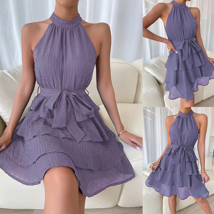 Halter neck Sleeveless Ruffle Dress
