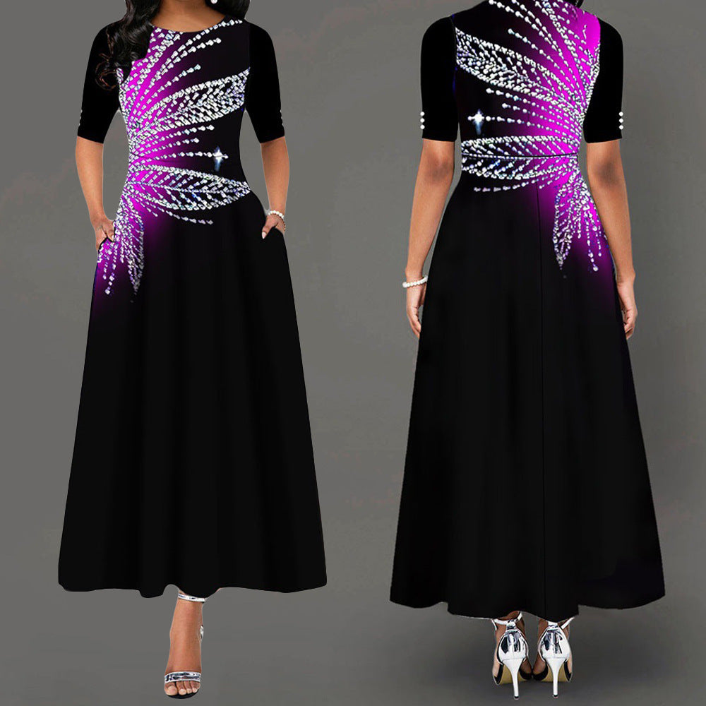 Button Round Neck A-line Dress