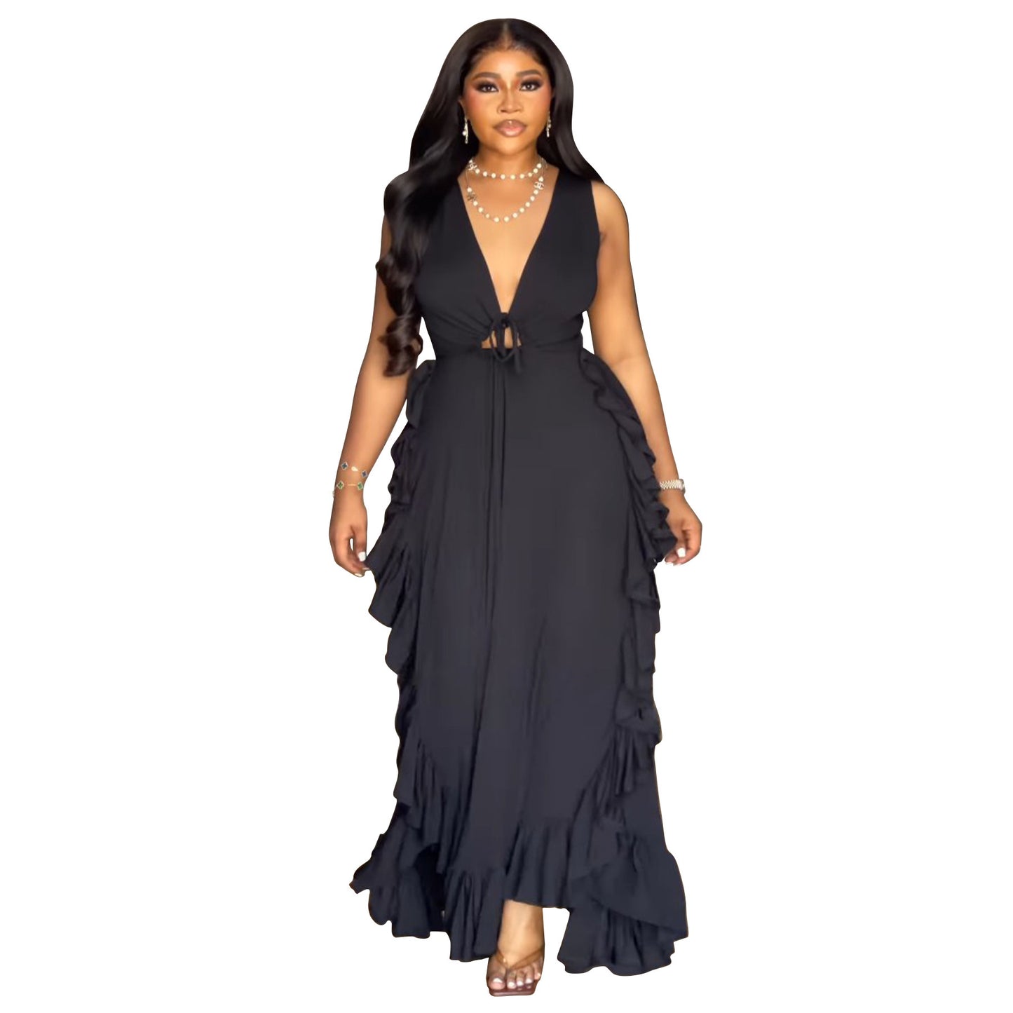Ruffled High Waist Crop-top Spaghetti-strap
