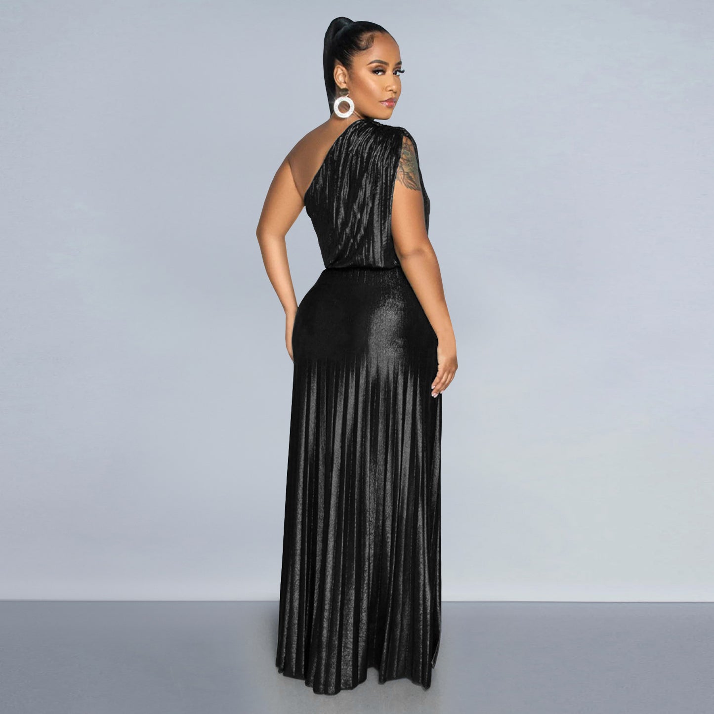 Elegant Bronzing Oblique Solid Color Dress