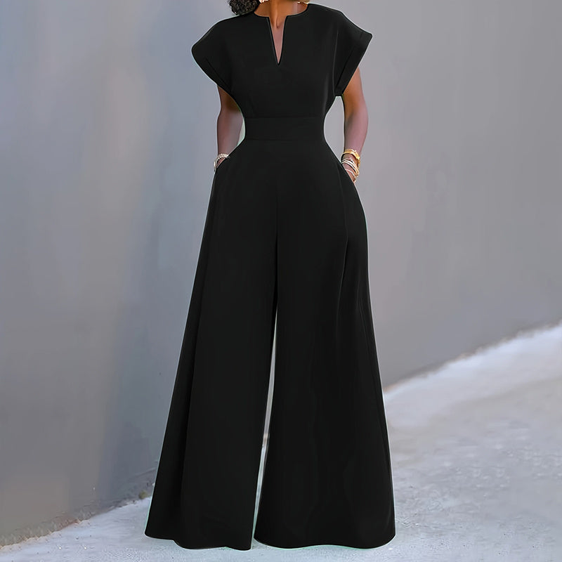 Short Sleeve Jumpsuit Wide Leg A-Line Waist Tied