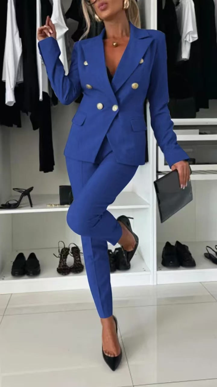 Lapel Button-down Jacket and Slim-fit Trousers