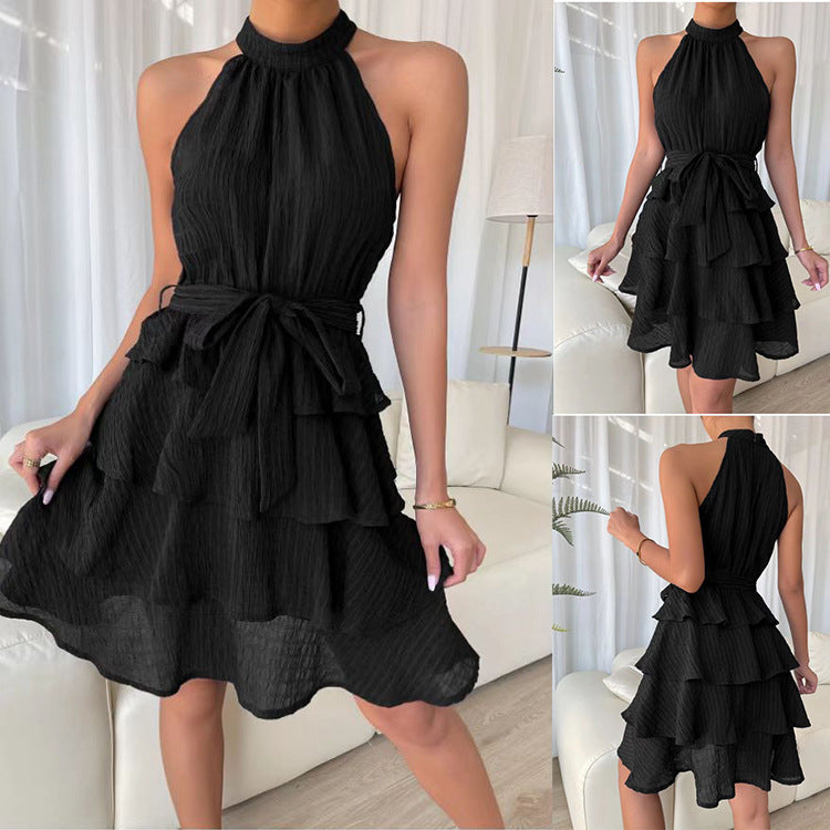 Halter neck Sleeveless Ruffle Dress