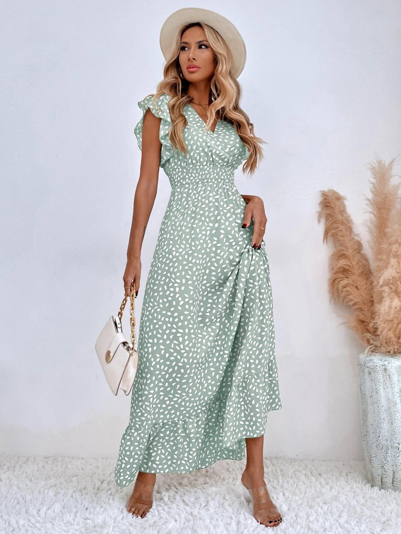 V-neck Dress Summer Ruffled Sleeveless Dress