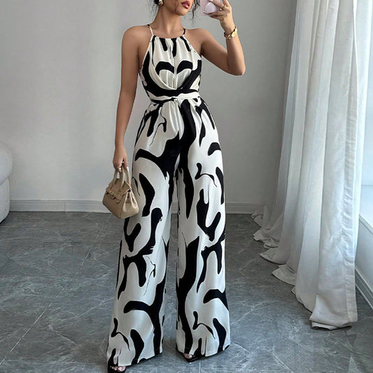 Zebra Print Suspender Jumpsuit