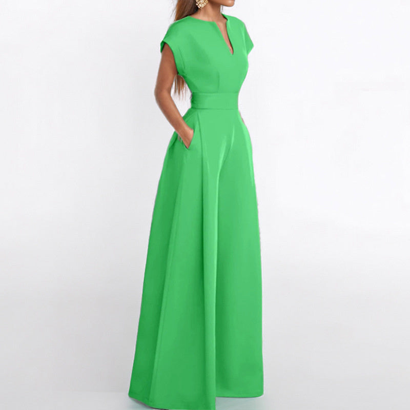 Short Sleeve Jumpsuit Wide Leg A-Line Waist Tied