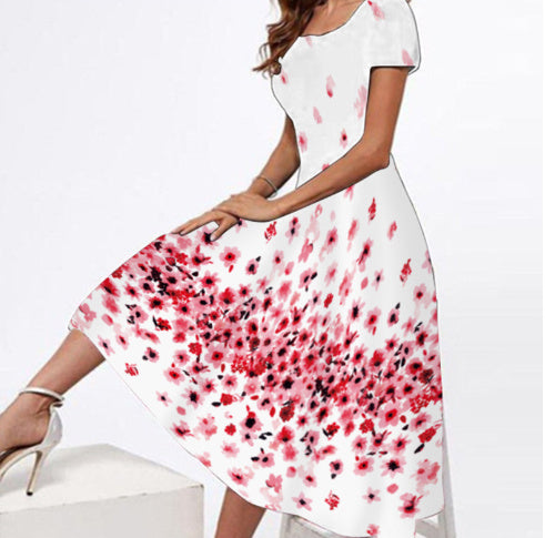 Women's Round Neck Print Swing Dress