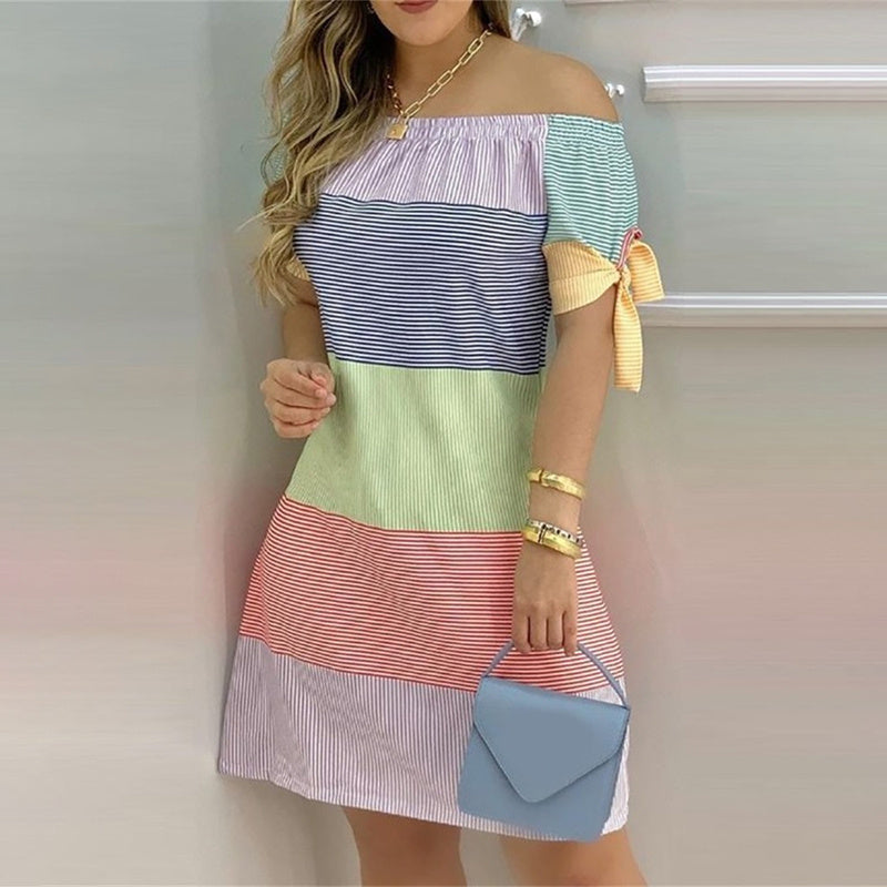 Off-Shoulder Slim Dress with Elegant Knot
