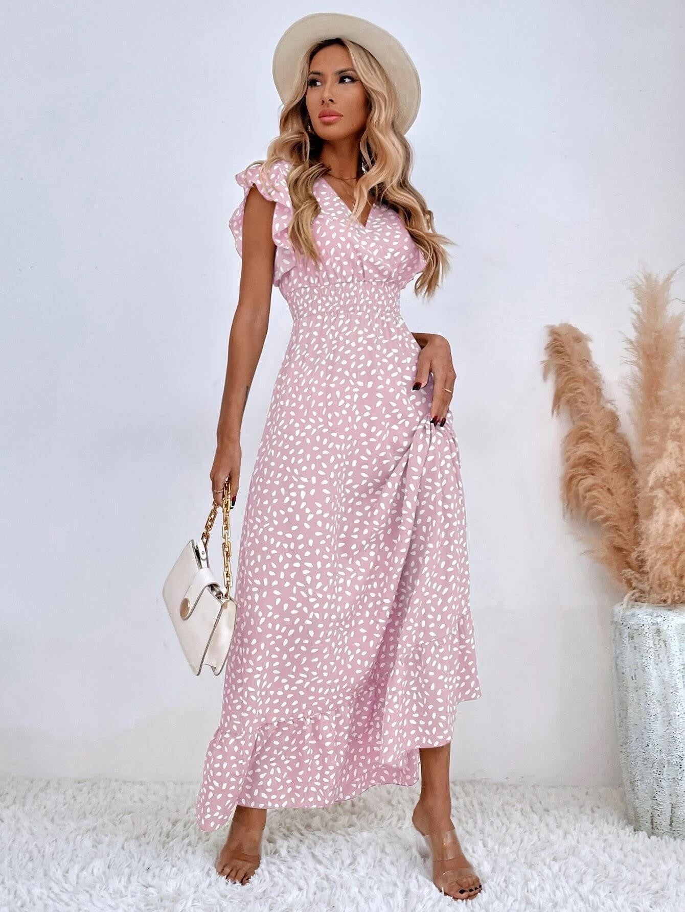 V-neck Dress Summer Ruffled Sleeveless Dress