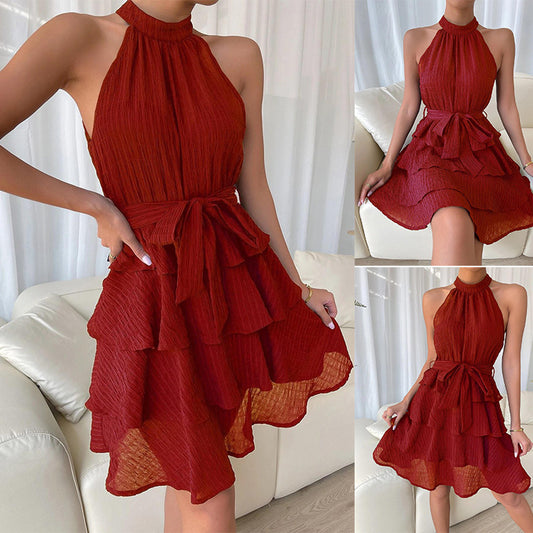 Halter neck Sleeveless Ruffle Dress