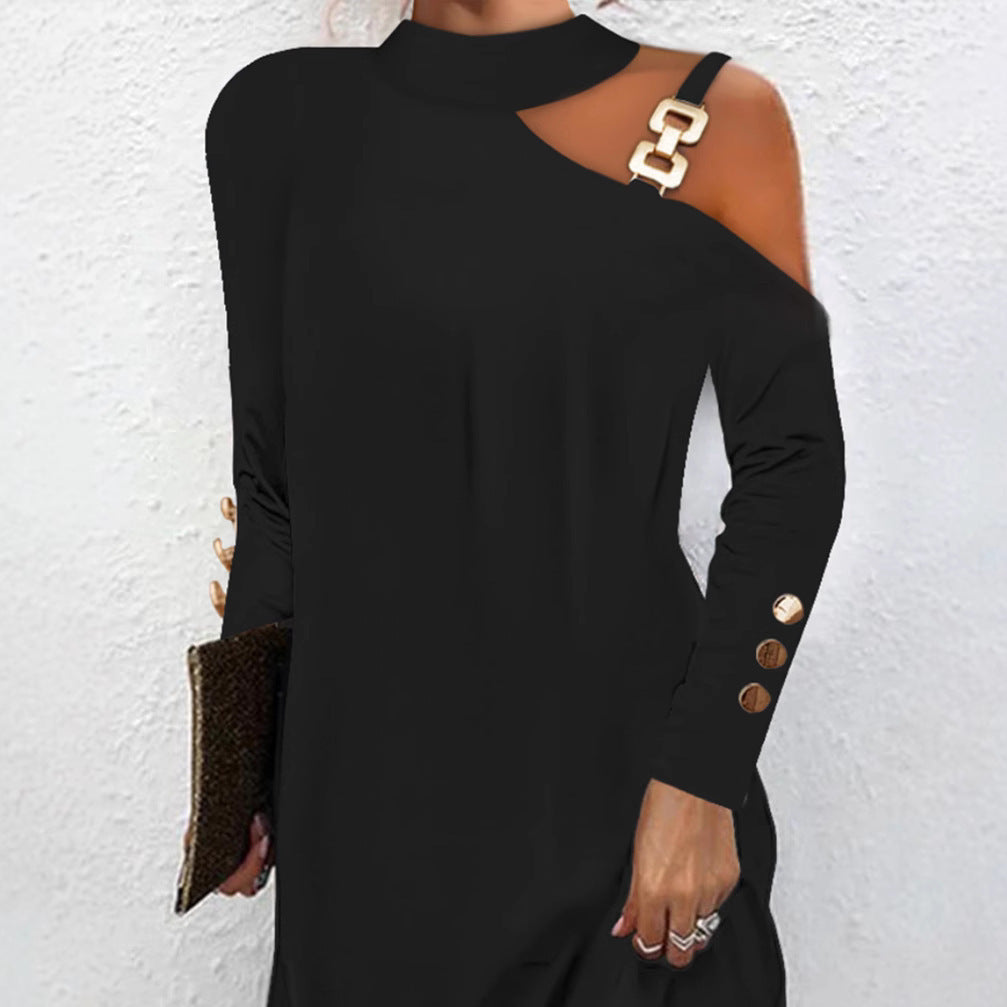 Metal Buckle Halter Dress